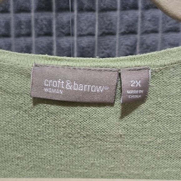 Y2K Green Crochet Sweater Top Sz2X Open Knit Boho Fairy Cottage Coastal Grandma - Picture 5 of 16